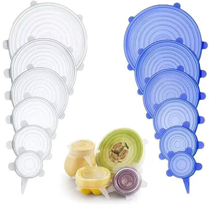 Universal Reusable Silicone Stretch Lids, 6-Pack Airtight Food Covers for Bowls, Cups, Jars & Containers