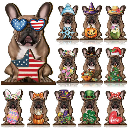 Cute Animal Wooden Sign with Interchangeable Hats for Home Decor