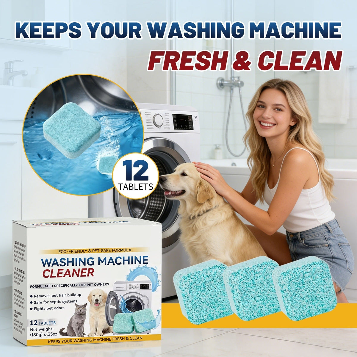 12-Pack Eco-Friendly Washing Machine Cleaner Tablets