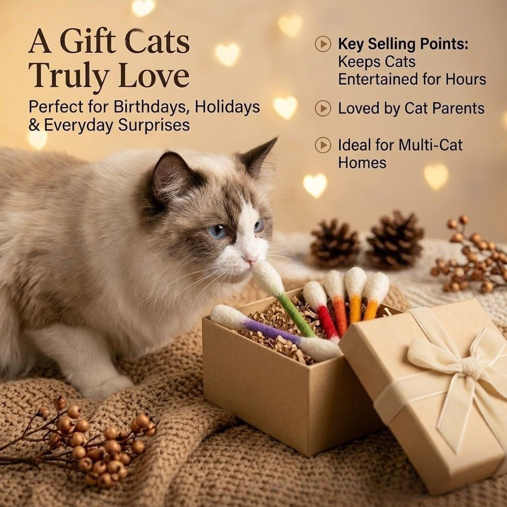 🐱 Catnip Cotton Swab Cat Toy – Extra Large Fun for Endless Play