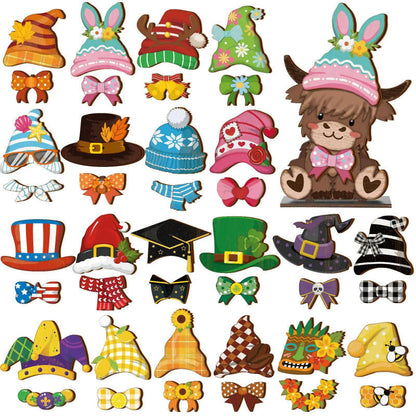Cute Animal Wooden Sign with Interchangeable Hats for Home Decor