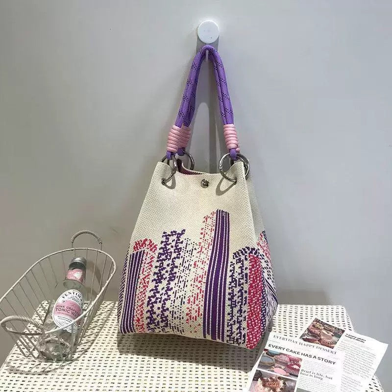 👜🏅Boho Woven Polyester Bucket Bag