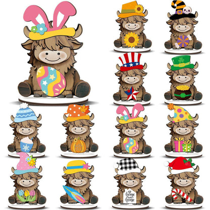 Cute Animal Wooden Sign with Interchangeable Hats for Home Decor