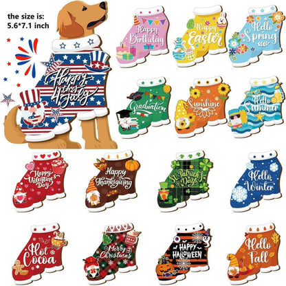 Cute Animal Wooden Sign with Interchangeable Hats for Home Decor