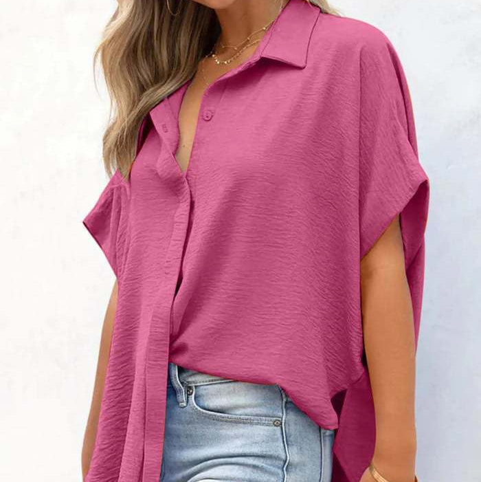 Women's Oversized V-Neck Button-Down Batwing Blouse