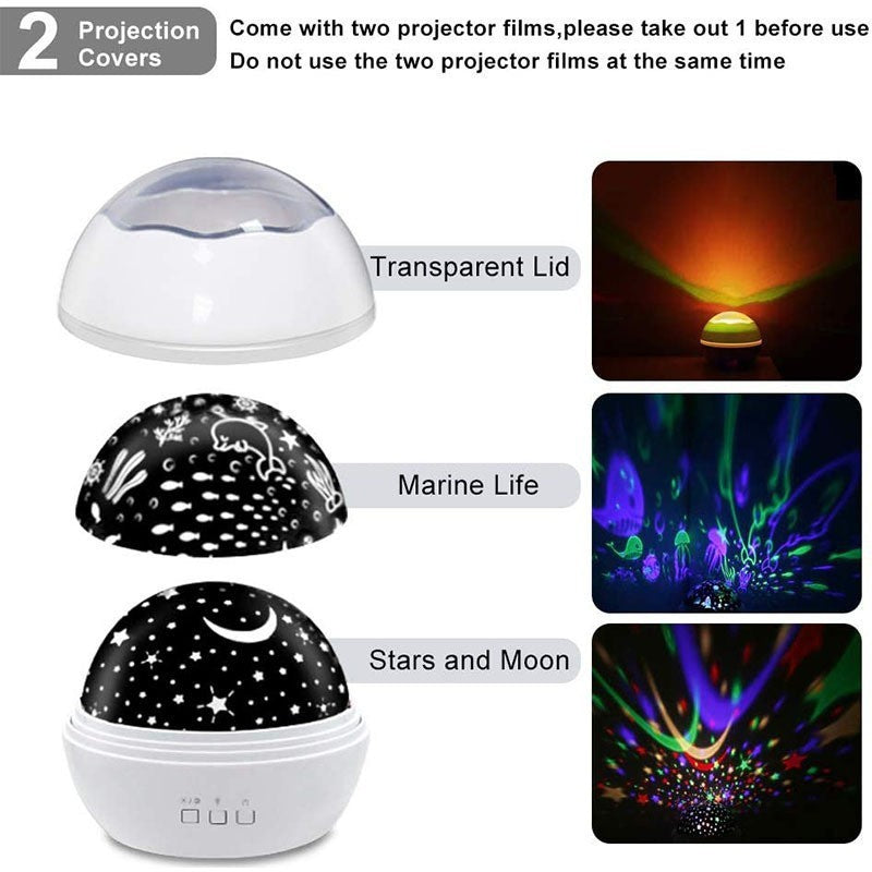360° Rotating Star Projector Night Light – USB Galaxy Projection Lamp for Kids & Bedroom Decor