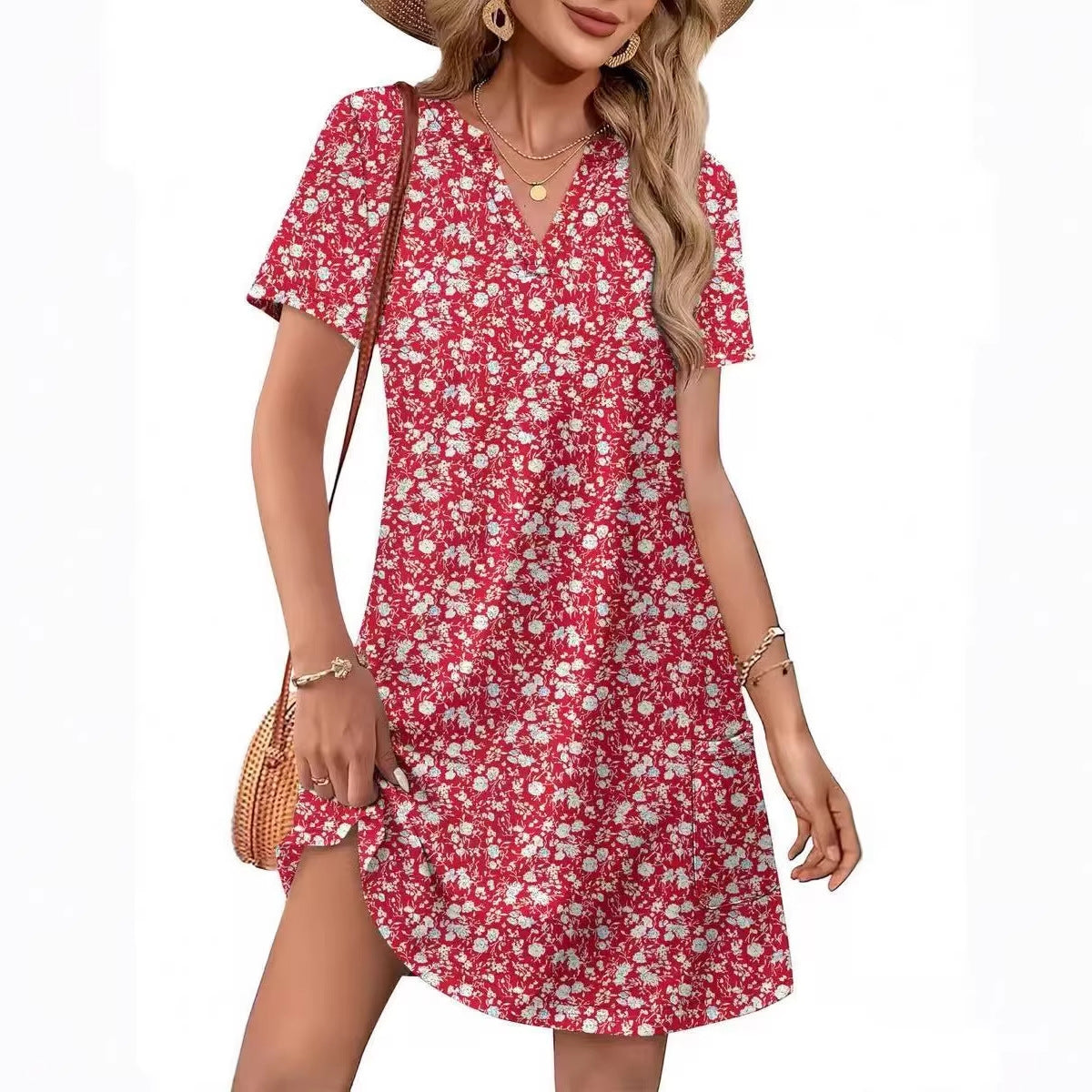 2026 Fashion Edition OFEEFAN Summer Dress – Women's Casual V-Neck Short Sleeve Beach & Vacation Dress