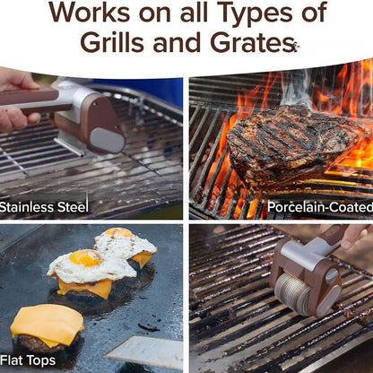 【Father's Day Gift】Electric Grill Brush with LED Light – Bristle-Free BBQ Cleaner with 304 Stainless Steel Power Roller