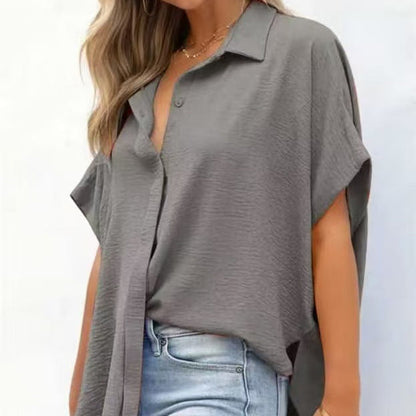 Women's Oversized V-Neck Button-Down Batwing Blouse