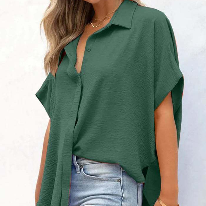 Women's Oversized V-Neck Button-Down Batwing Blouse
