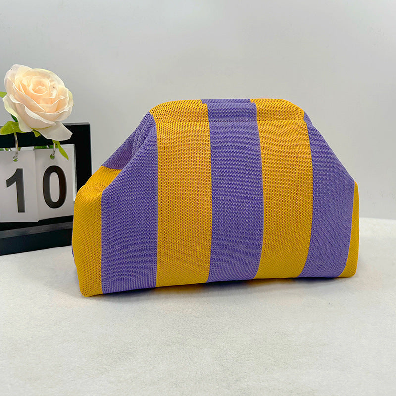 Women's Striped  Cloud Handbag, Clip-Top Crossbody Bag, Lightweight Foldable for Daily Use, Party, Travel, Gift Idea