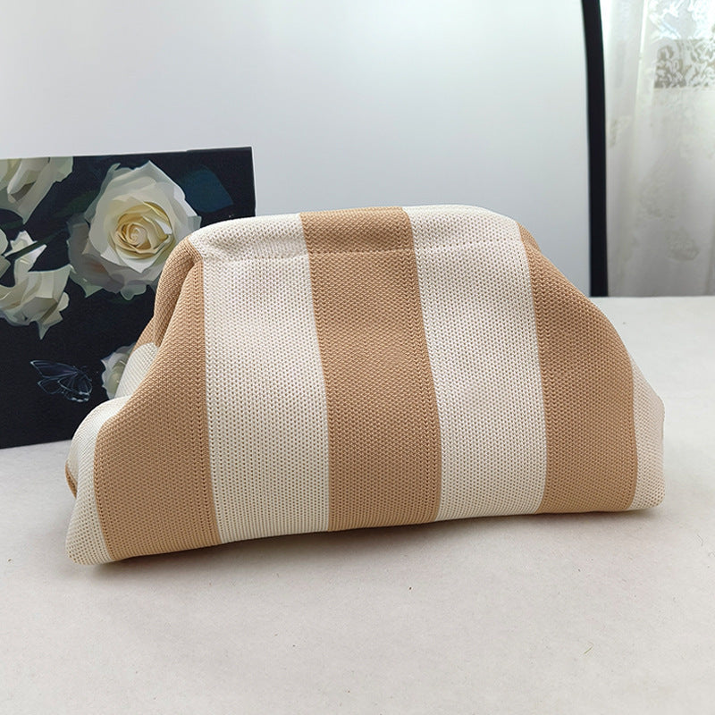 Women's Striped  Cloud Handbag, Clip-Top Crossbody Bag, Lightweight Foldable for Daily Use, Party, Travel, Gift Idea