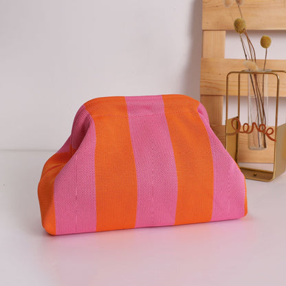 Women's Striped  Cloud Handbag, Clip-Top Crossbody Bag, Lightweight Foldable for Daily Use, Party, Travel, Gift Idea