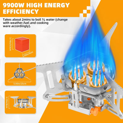 🔥Hot Sale🌟Windproof Camping Stove, Camping Gas Stove with Piezo Ignition