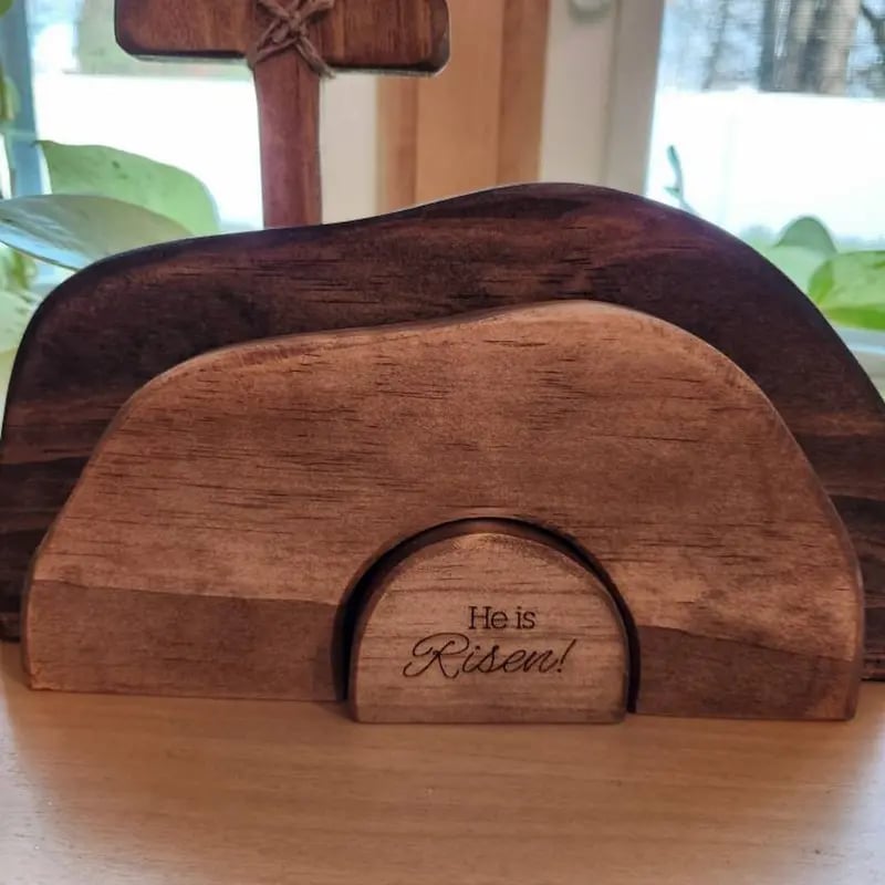 ✝️ Easter Tomb Decoration - Wooden Cross Jesus Resurrection Ornament