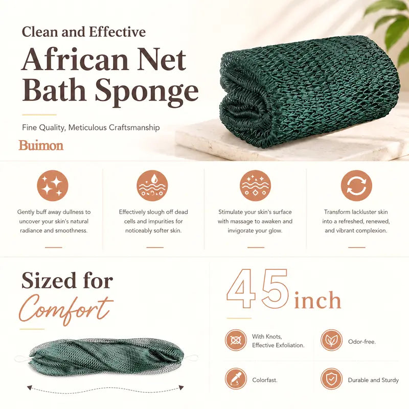 Summervibes African Exfoliating Net Bath Sponge for Deep Cleansing & Body Exfoliation