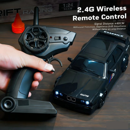 1:24 Scale Remote Control Drift Car - 2.4GHz 4WD RC Drift Car with LED Lights & Tires - Remote Control Racing Car, Perfect Birthday Gift for Kids
