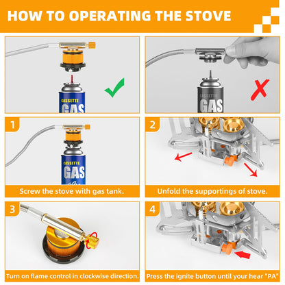 🔥Hot Sale🌟Windproof Camping Stove, Camping Gas Stove with Piezo Ignition