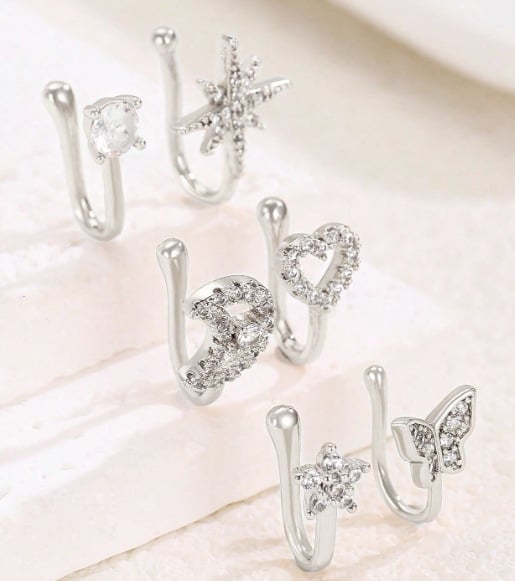 🔥2026 HOT SALE✨9pcs Nose Ring Jewelry Shape Nose Ring Copper Non Piercing Nose Rings