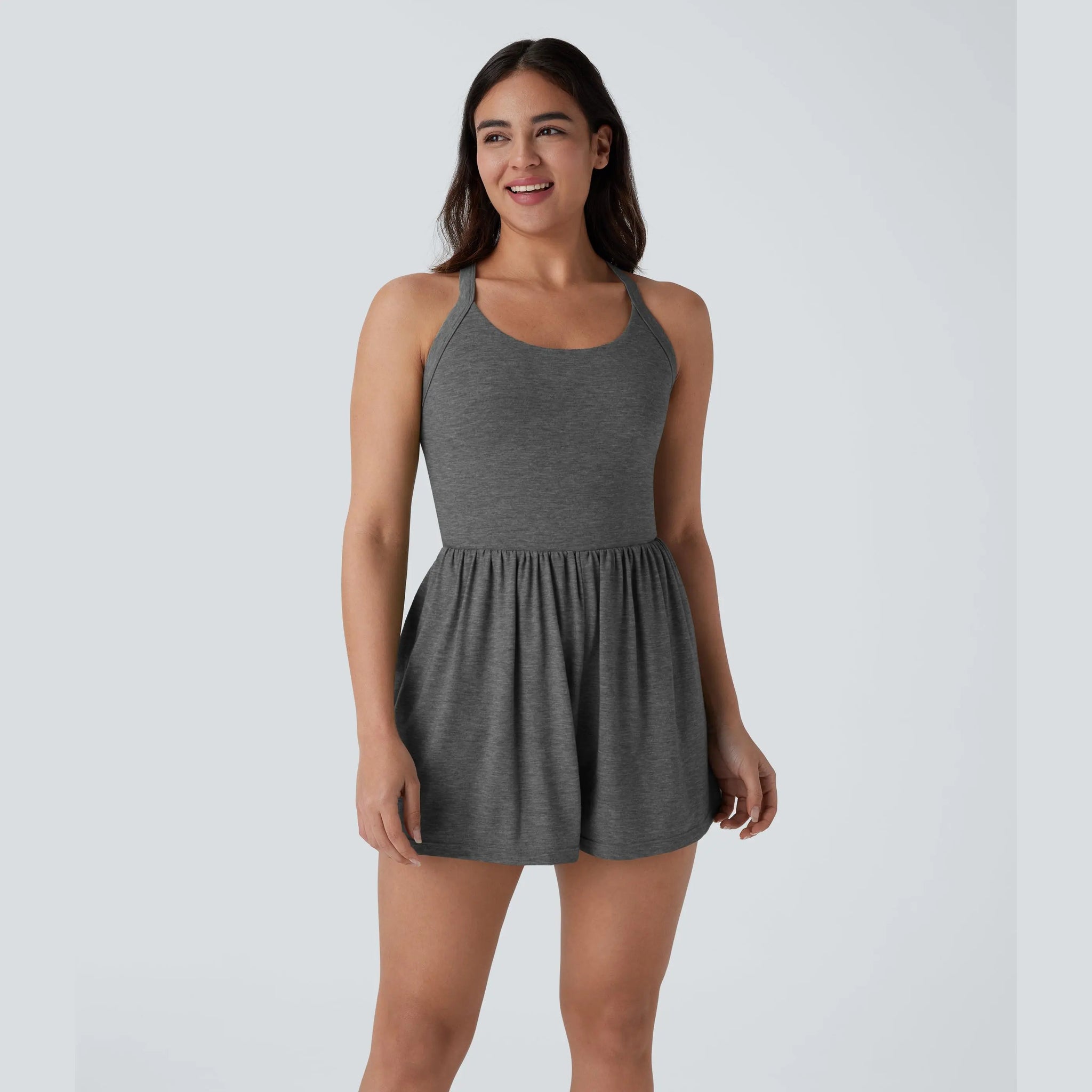Women's Backless 2-in-1 Pocket Romper with Built-In Shorts