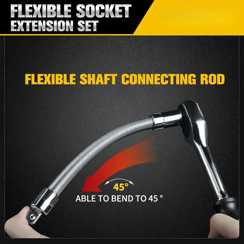 1/2 Inch 35cm Flexible Socket Ratchet Wrench Extension Set – Bendable Shaft Connecting Rod for Automotive Repair, Home Maintenance & Tight-Space Applications