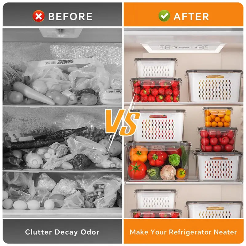 🥗 3PCS Stackable Fridge Produce Saver Containers with Removable Colander – Airtight Food Storage Boxes for Fruits, Vegetables & Meal Prep