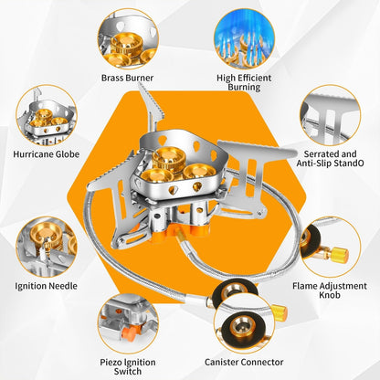 🔥Hot Sale🌟Windproof Camping Stove, Camping Gas Stove with Piezo Ignition