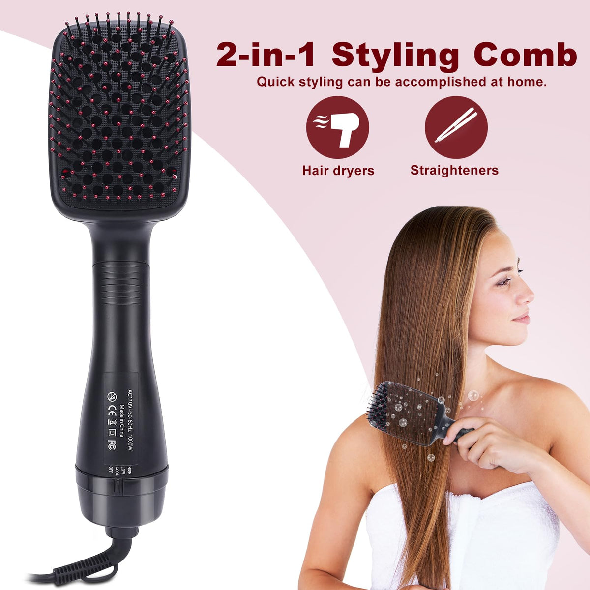 2-in-1 Comfort Comb Hair Dryer & Styler – Fast Drying Hot Air Brush for Straightening, Smoothing & Everyday Styling