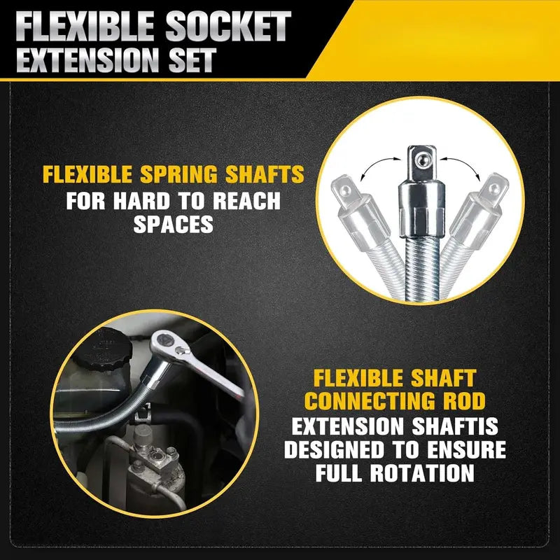 1/2 Inch 35cm Flexible Socket Ratchet Wrench Extension Set – Bendable Shaft Connecting Rod for Automotive Repair, Home Maintenance & Tight-Space Applications