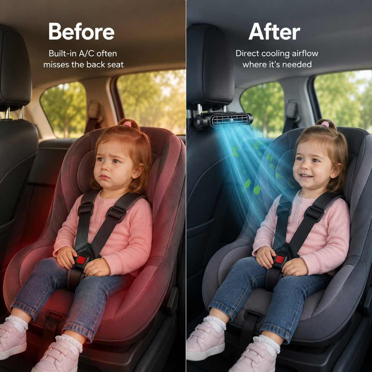 🚗 3000mAh Rechargeable Cordless Car Seat Cooling Fan with 3-Speeds
