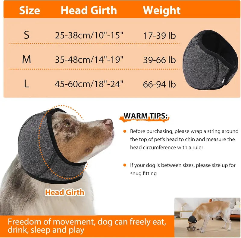 Dog Calming Ear Wrap Hoodie, Soft Waterproof Noise-Reducing Ear Muffs for Bathing, Grooming, Travel, Fireworks, and Everyday Comfort