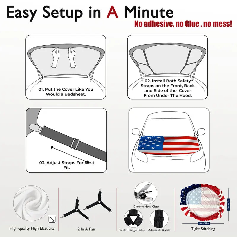 American Flag Car Hood Cover - America 250th Anniversary PatrioticVehicle Decoration for Independence Day & Memorial Day
