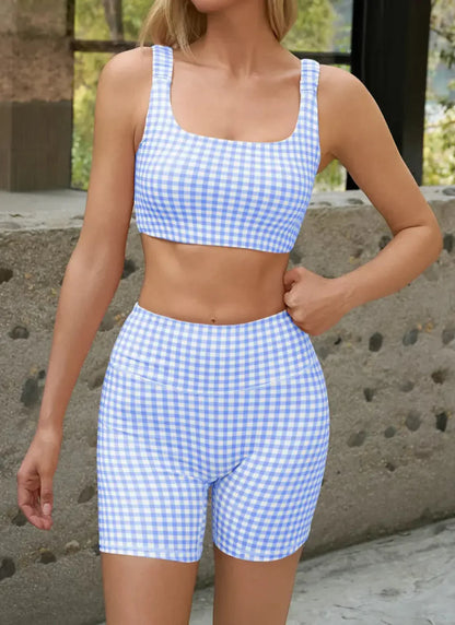 Women's 2-Piece Open Back Athleisure Set – Padded Crop Tank & High-Waisted Seamless Shorts ☀️