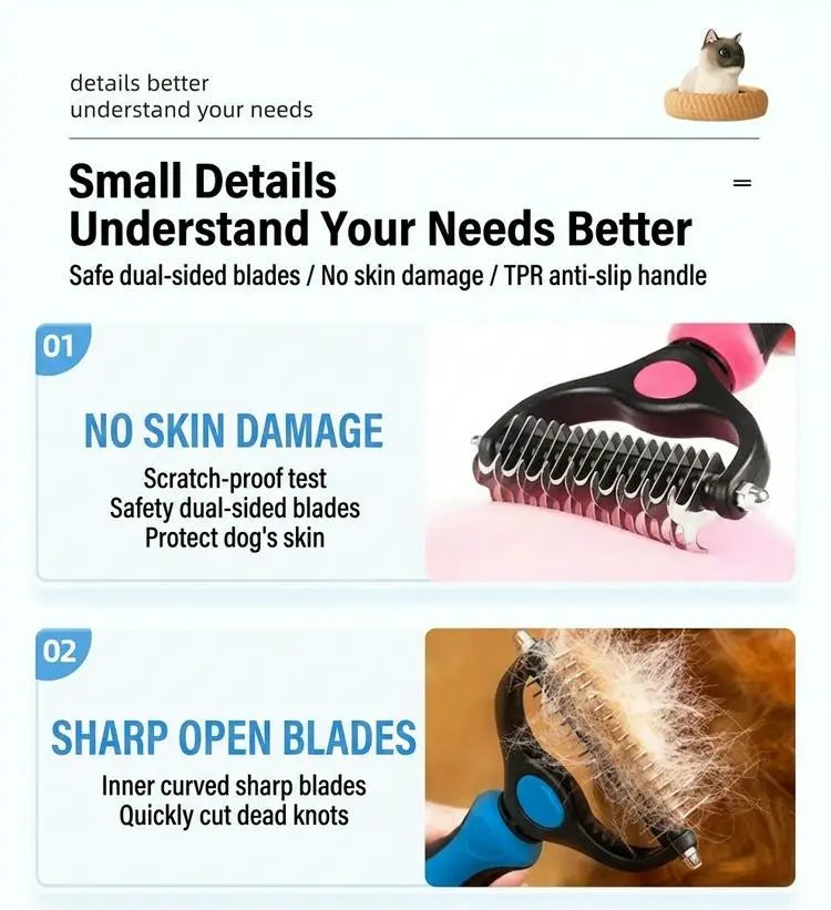 Pet Dematting Undercoat Rake – Double-Sided Grooming Comb for Dogs & Cats