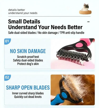Pet Dematting Undercoat Rake – Double-Sided Grooming Comb for Dogs & Cats