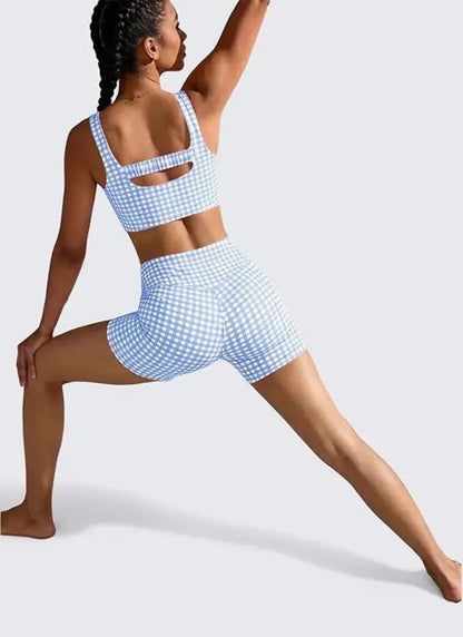 Women's 2-Piece Open Back Athleisure Set – Padded Crop Tank & High-Waisted Seamless Shorts ☀️