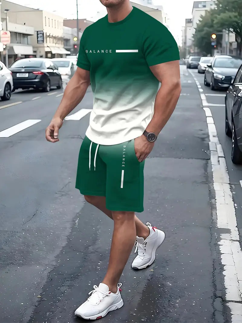 ⚡ Men's Gradient Short Sleeve Tracksuit 2-Piece Set