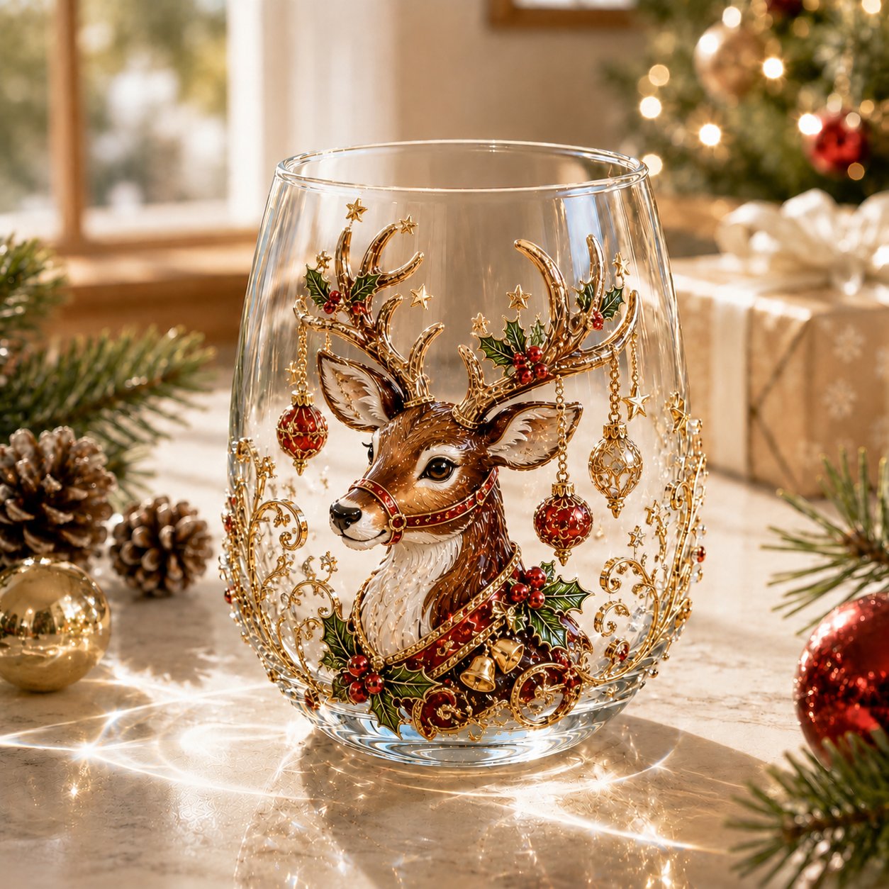 🎅Christmas Early Bird Sale🎄 3D Christmas Glass Art Cup | Luxury Raised Holiday Glassware for Drinks, Decor & Christmas Gifts 🎁