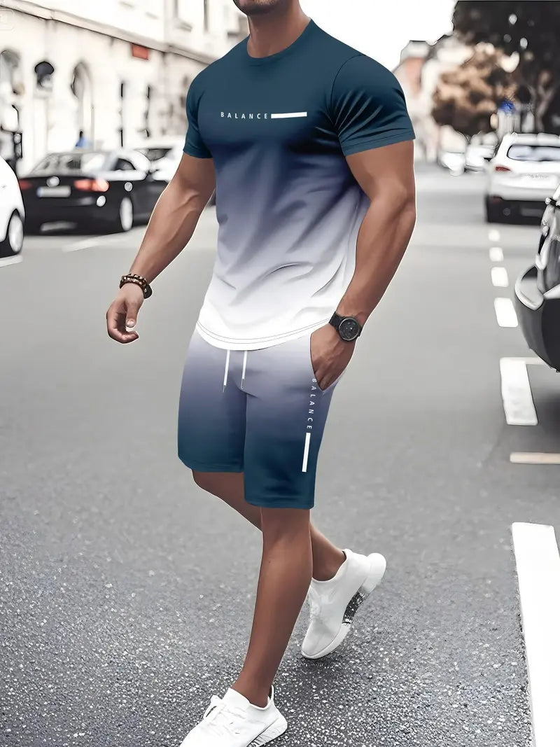 ⚡ Men's Gradient Short Sleeve Tracksuit 2-Piece Set