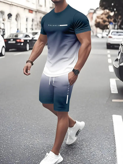 ⚡ Men's Gradient Short Sleeve Tracksuit 2-Piece Set