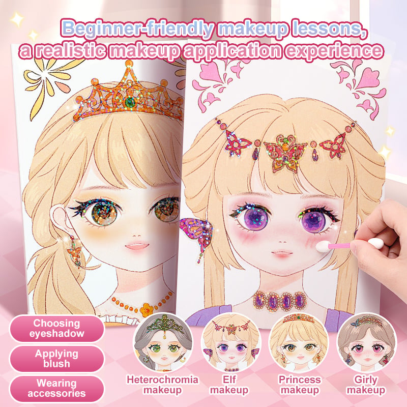 Special Diamond Painting & Princess Book Makeup Craft Kits Foil Art Books Set Play on Paper for Girl Handcraft Easter Gifts