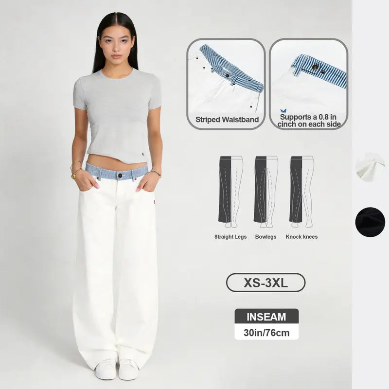 Adjustable Low-Rise Loose Barrel Leg Jeans