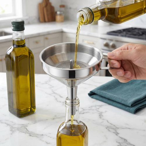 ✨Hot Sale 304 Stainless Steel Funnel with Filter Mesh – Kitchen Food Grade Metal Funnel for Oil, Alcohol, Jam & Spice Filling 🥄