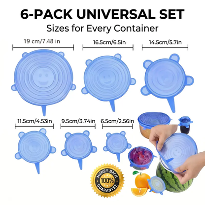 Universal Reusable Silicone Stretch Lids, 6-Pack Airtight Food Covers for Bowls, Cups, Jars & Containers