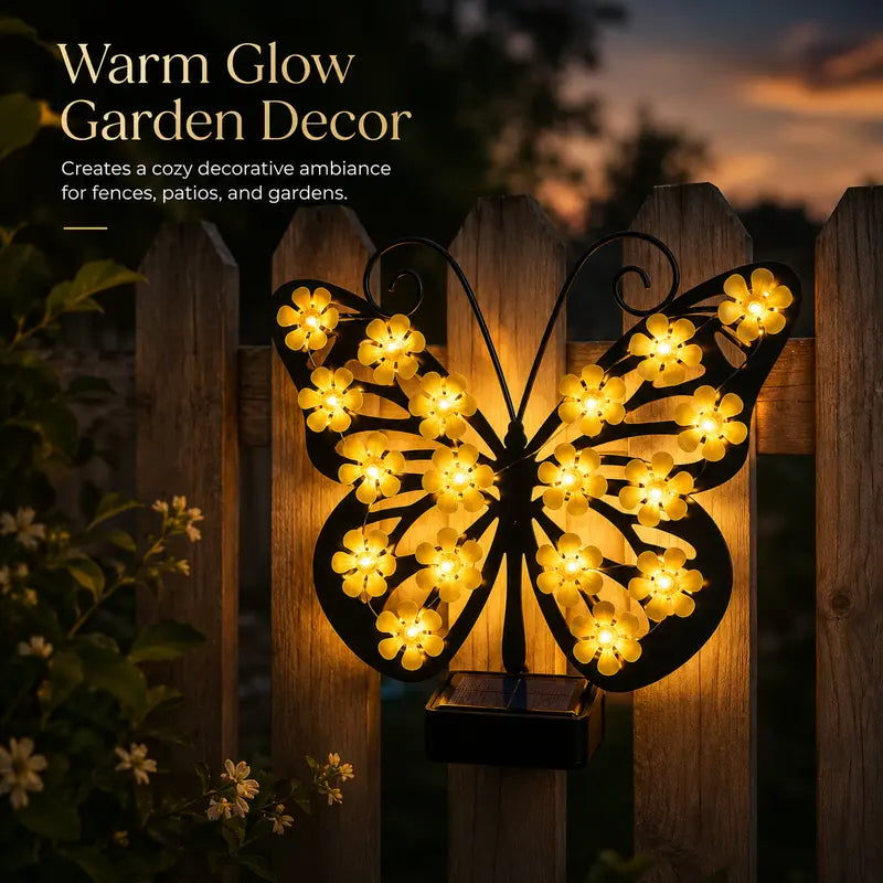 Solar Butterfly Garden Light – Warm White LED Outdoor Decorative Wall Light