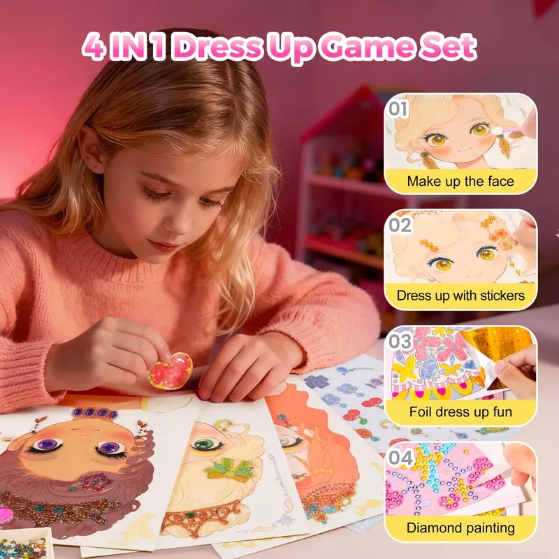 Special Diamond Painting & Princess Book Makeup Craft Kits Foil Art Books Set Play on Paper for Girl Handcraft Easter Gifts