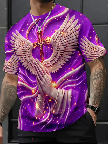 ⛪ Men's Angel Wings & Cross Print T-Shirt
