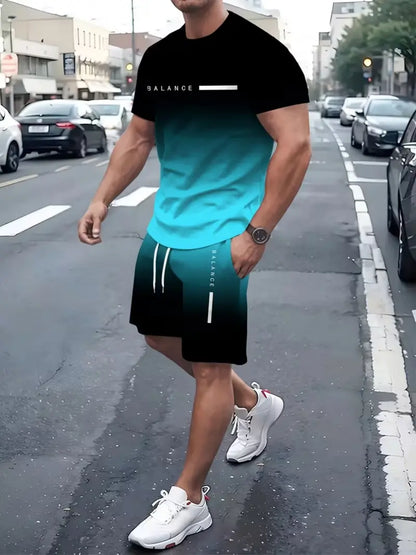 ⚡ Men's Gradient Short Sleeve Tracksuit 2-Piece Set