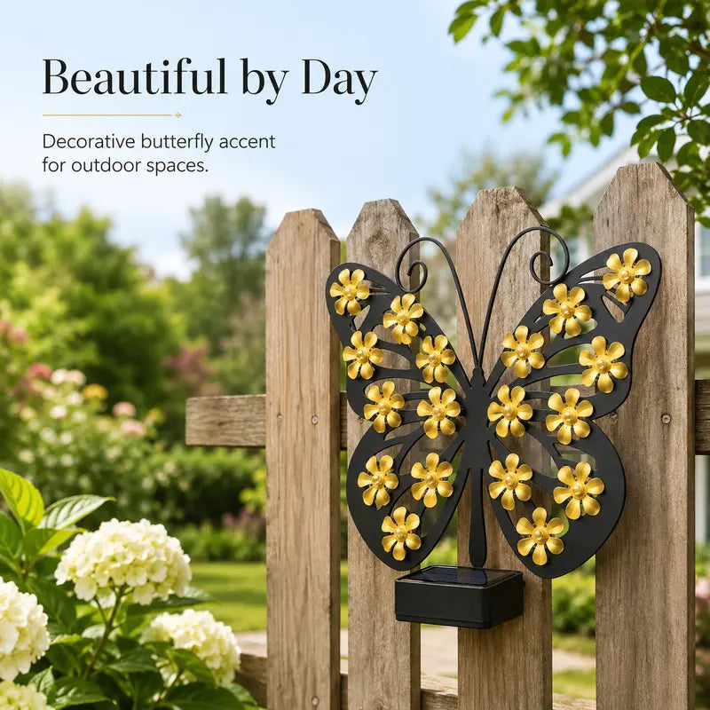 Solar Butterfly Garden Light – Warm White LED Outdoor Decorative Wall Light