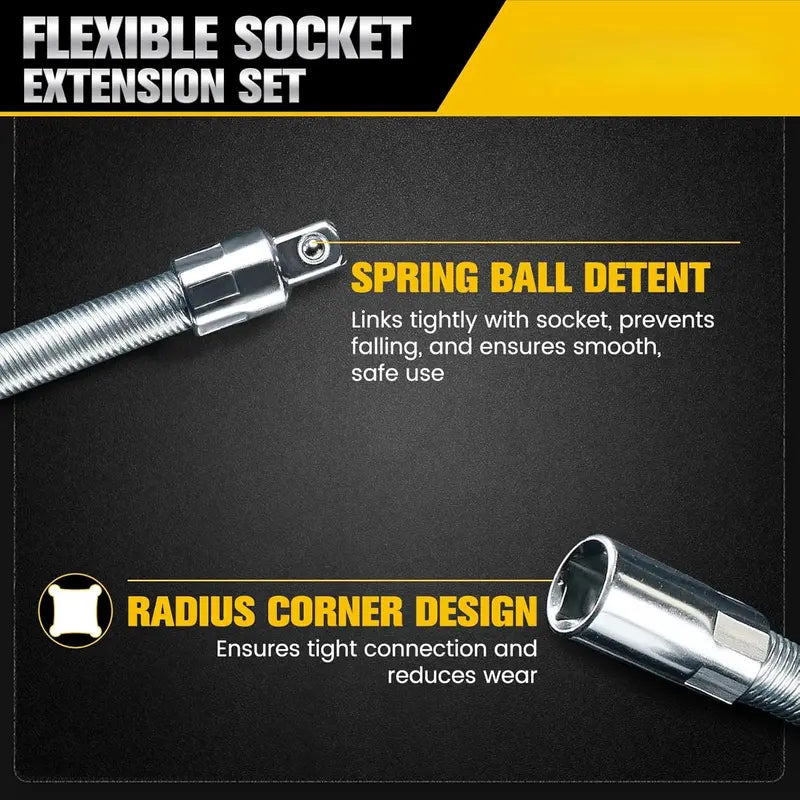 1/2 Inch 35cm Flexible Socket Ratchet Wrench Extension Set – Bendable Shaft Connecting Rod for Automotive Repair, Home Maintenance & Tight-Space Applications